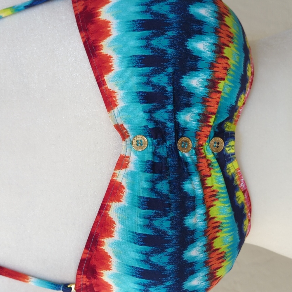 NEW Liz Claiborne Blue Padded Bra Halter Tie Back Bikini Swimsuit Top Size 14 - Picture 2 of 5